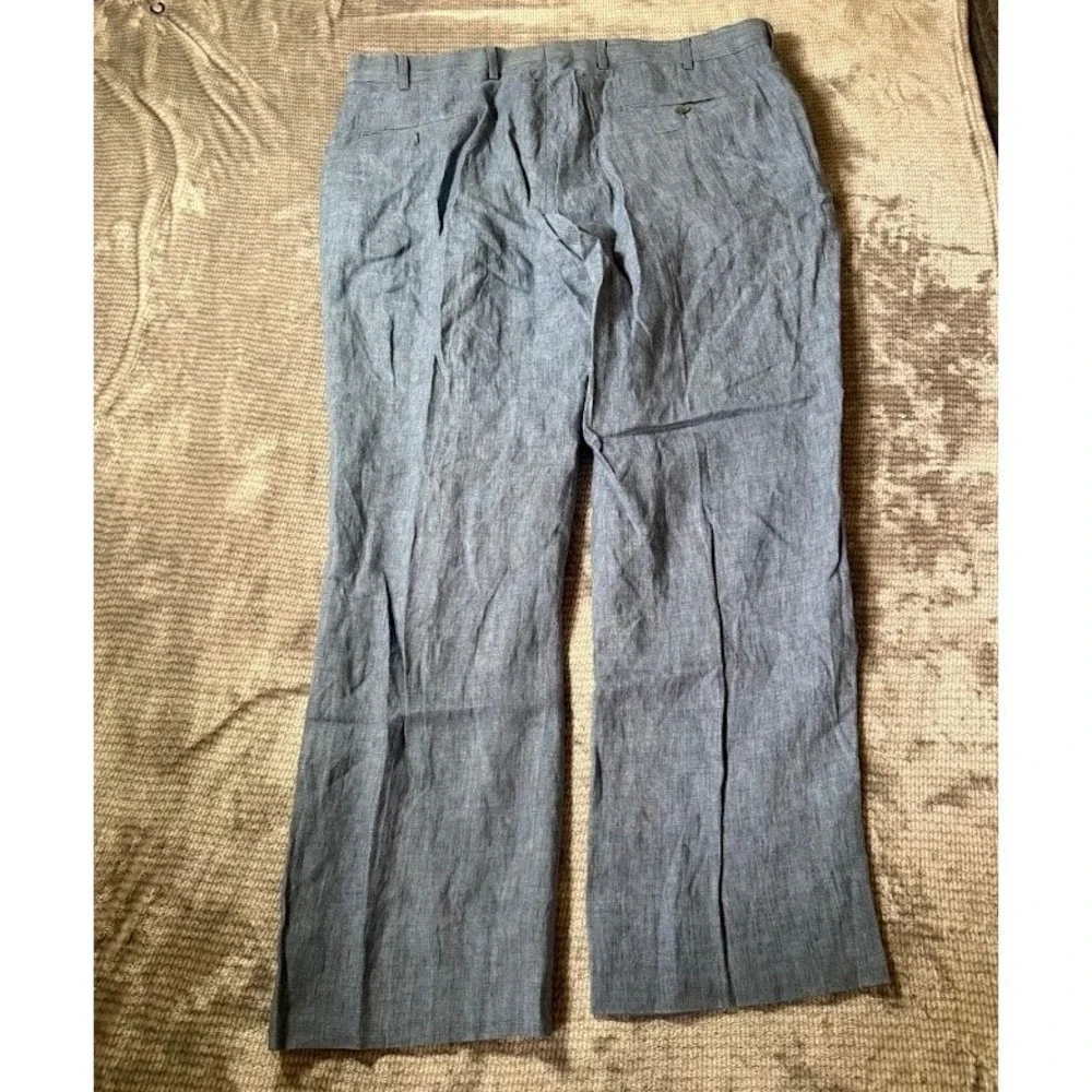 Brooks Brothers Fitzgerald Blue 100% Linen Dress Pants Mens 40x30 Flat Front